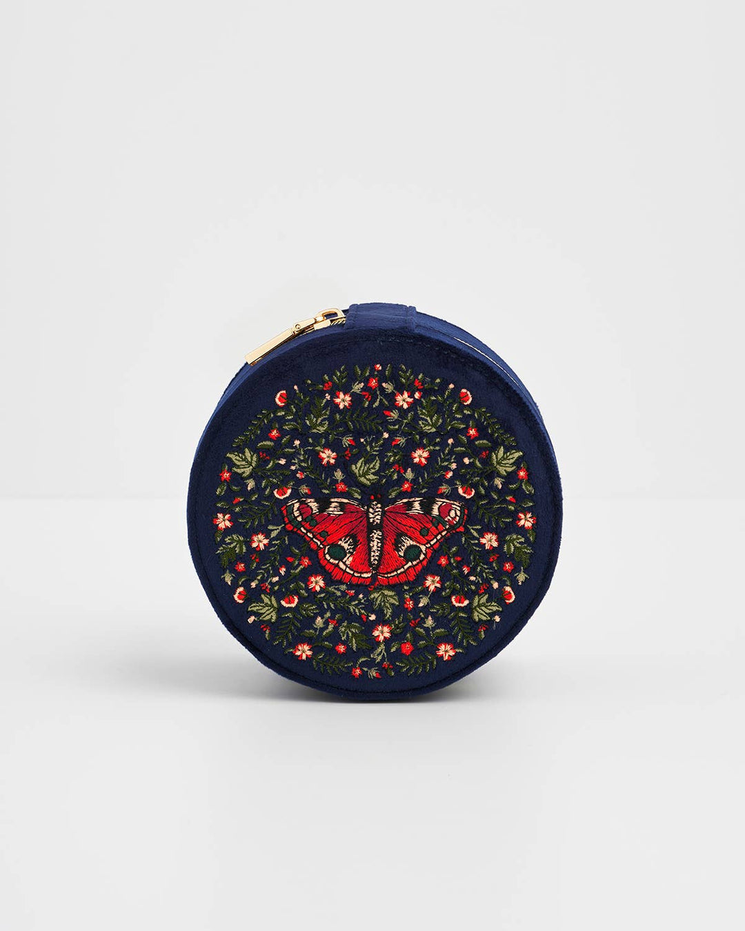 Red Admiral Navy Velvet Embroidered Jewellery Box