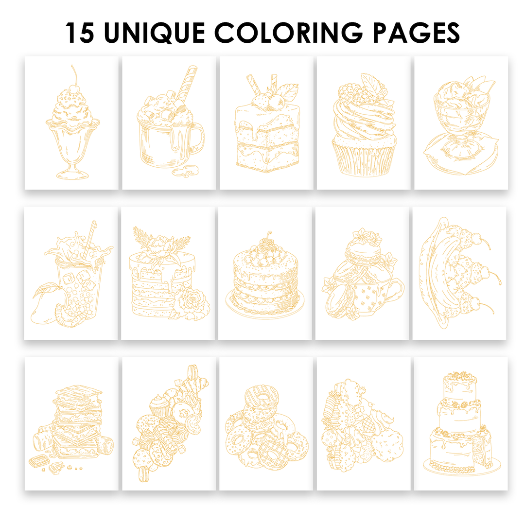 Dessert-Themed Watercolor Coloring Book