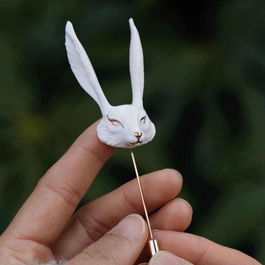 Ceramic Brooch "White Fox"