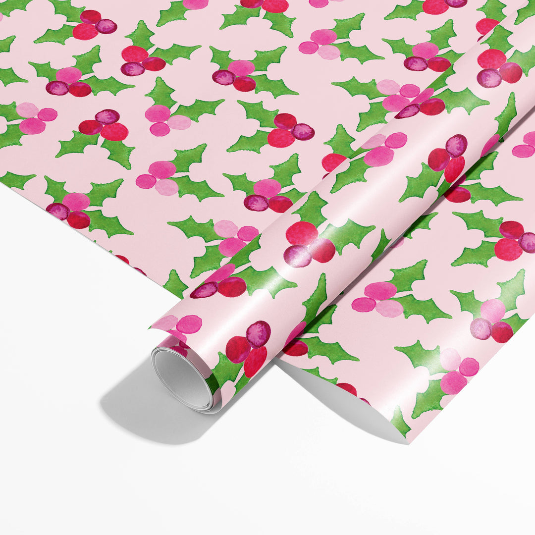 Pink Holly Berries Gift Wrap