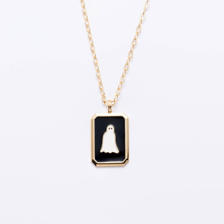 14K Gold Plated & Enamel Ghosty Necklace