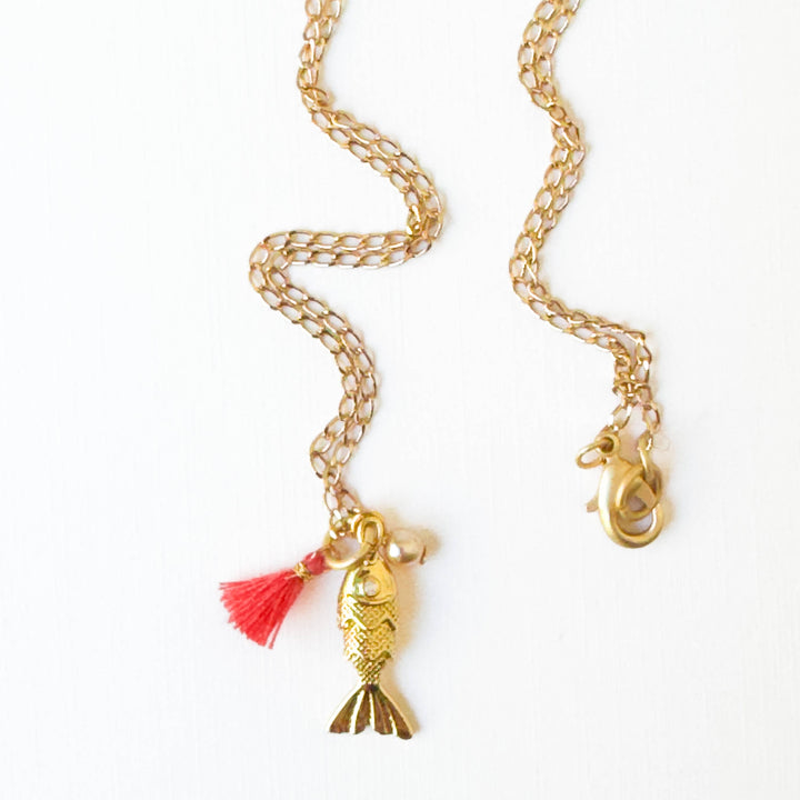 24K Gold Plated Fish Charm Necklace