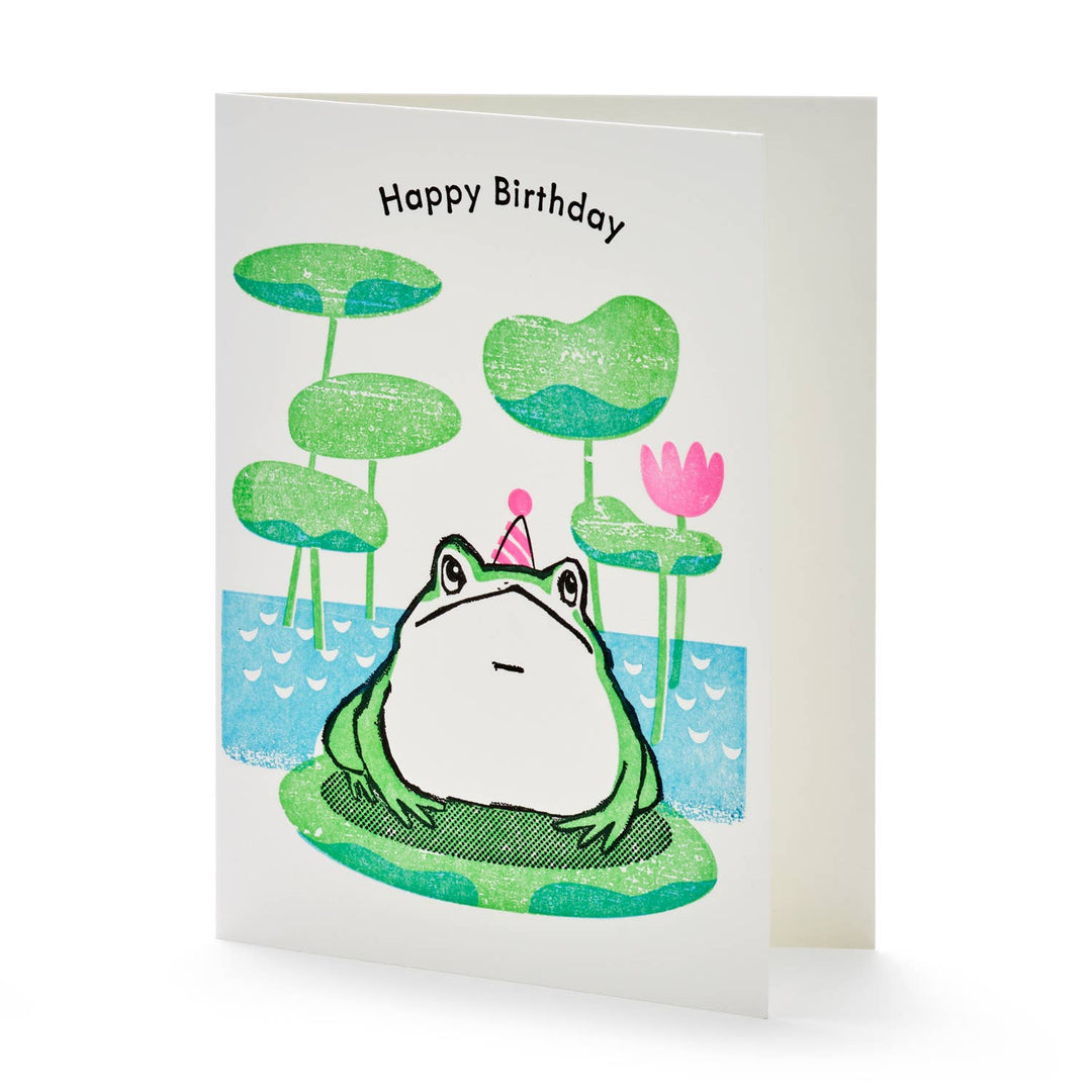 Frog on Water Lilly Pad Birthday Card