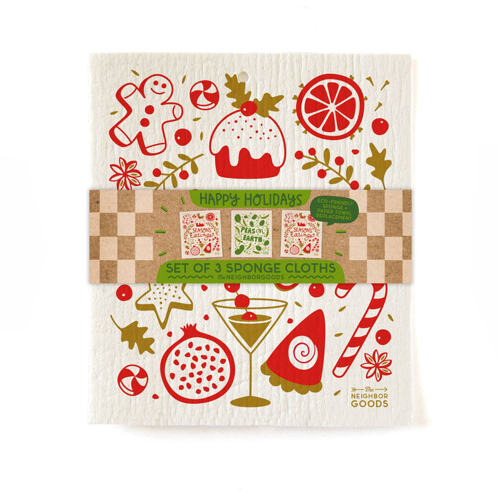 HAPPY HOLIDAYS Sponge Cloth Set of 3