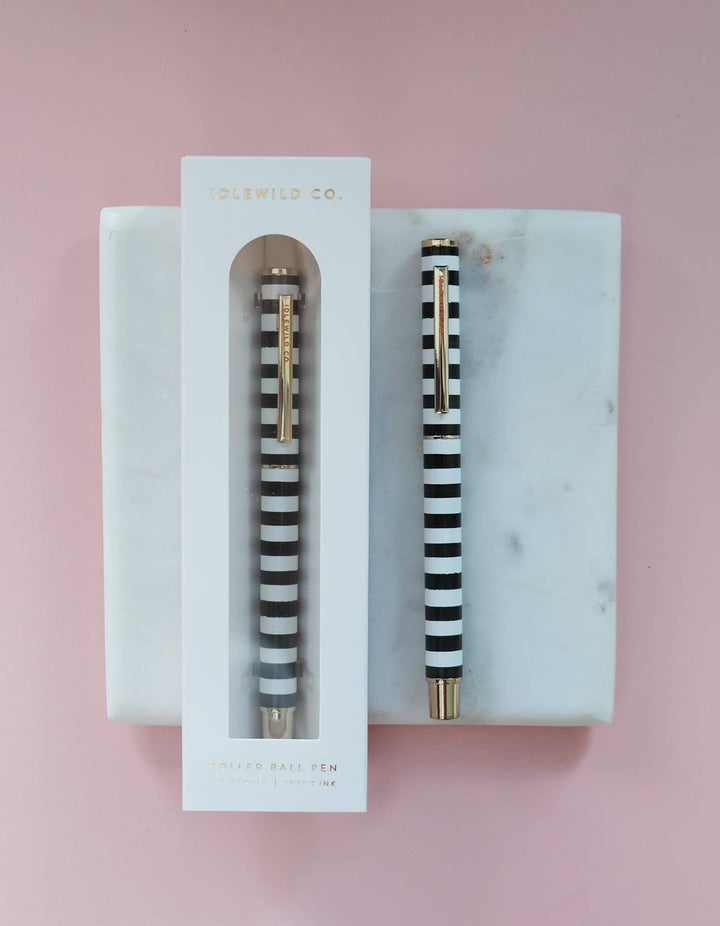 Rollerball Luxe Pen | Black &amp; White Stripe