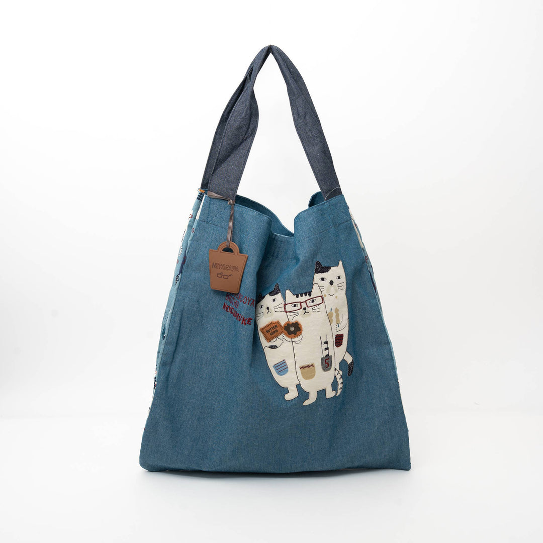 Kusuguru Japan Three Cats Tote Bag - Blue