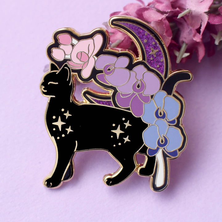 Orchid Cat Enamel Pin: Genderfluid Pride