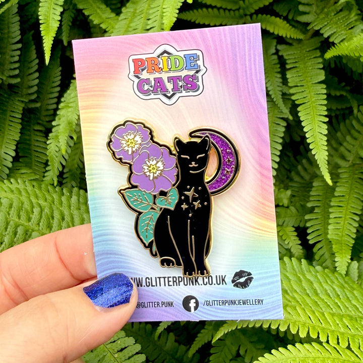 Primrose Cat Enamel Pin: Non-Binary Pride