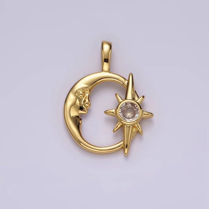 14K Gold Filled CZ Celestial Star Crescent Moon Charm