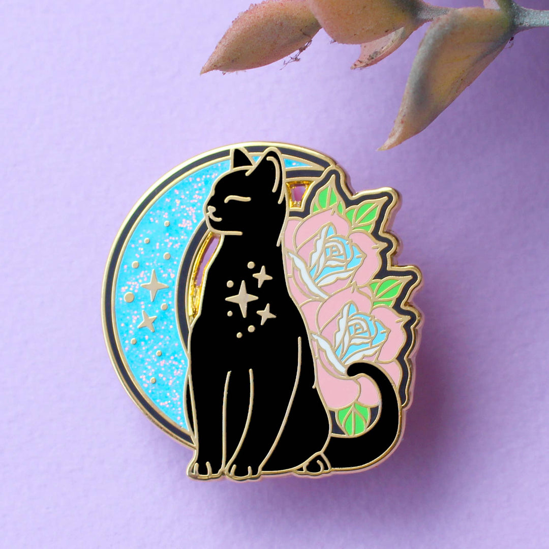 Rose Cat Enamel Pin: Trans Pride