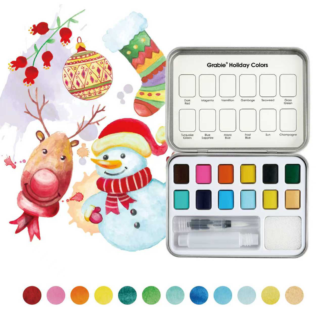 Watercolor Pocket Set Of 12 With Brush - Holiday Colors