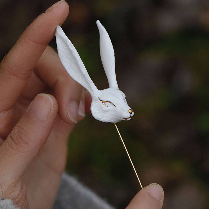 Ceramic Brooch "White Fox"