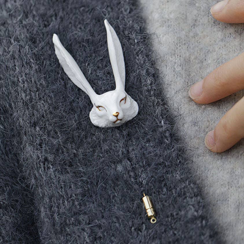 Ceramic Brooch "White Fox"