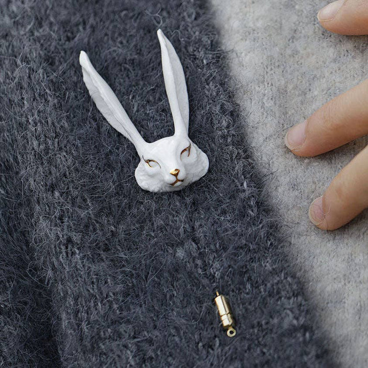 Ceramic Brooch "White Fox"