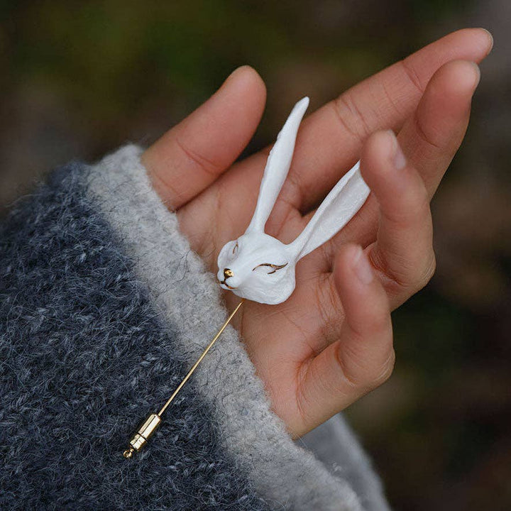 Ceramic Brooch "White Fox"