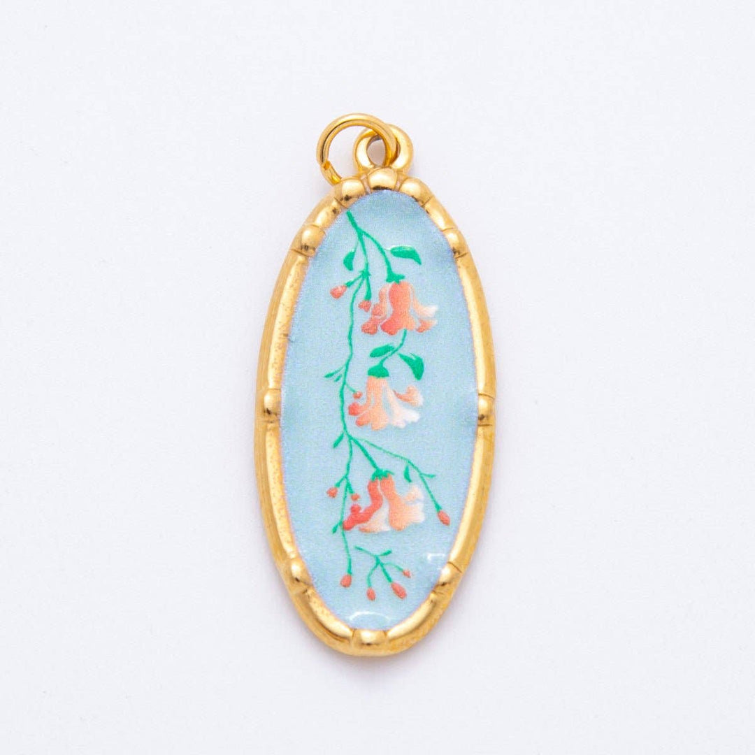 Hand-Painted Enamel Oval Wildflower Charm