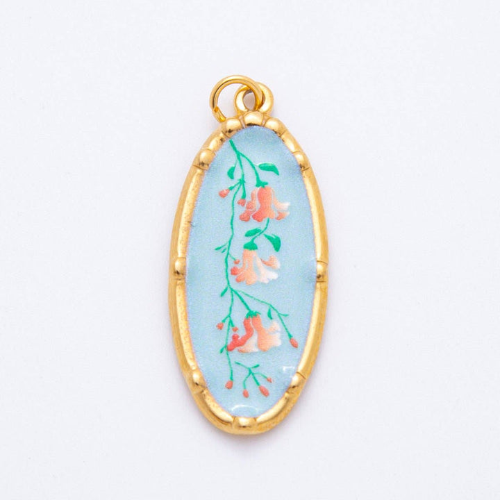 Hand-Painted Enamel Oval Wildflower Charm